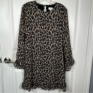Mud Pie Romy Ruffle Sleeve Animal Print Dress Sz M Modest